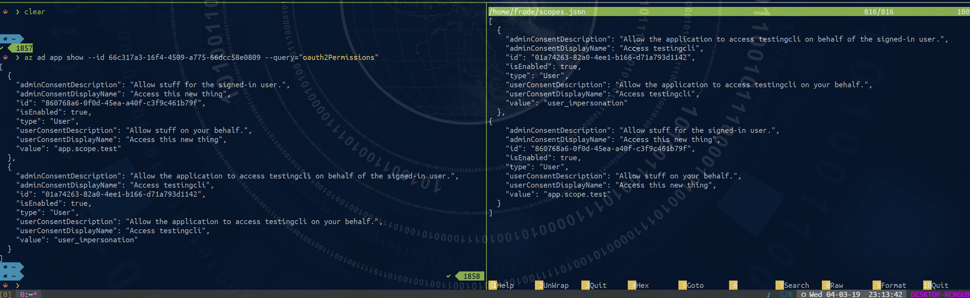 Add scopes to Azure AD via Azure CLI